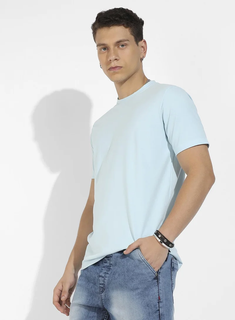 Campus Sutra Men's Icy Blue Basic Regular Fit T-Shirt