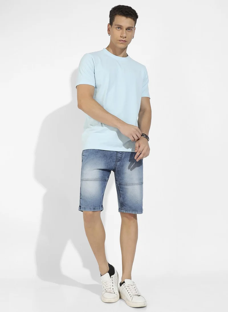 Campus Sutra Men's Icy Blue Basic Regular Fit T-Shirt
