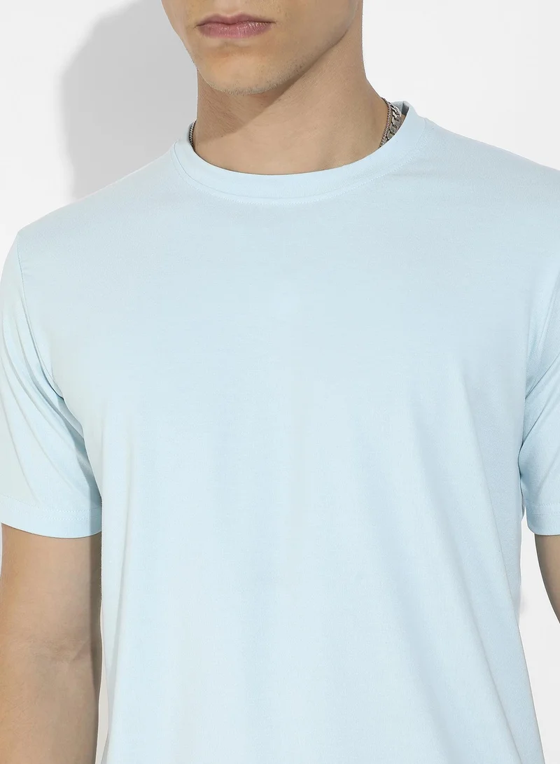 Campus Sutra Men's Icy Blue Basic Regular Fit T-Shirt