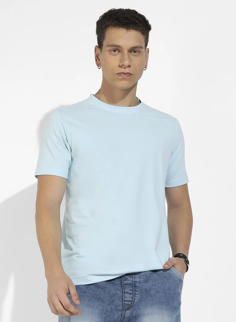 Campus Sutra Men's Icy Blue Basic Regular Fit T-Shirt