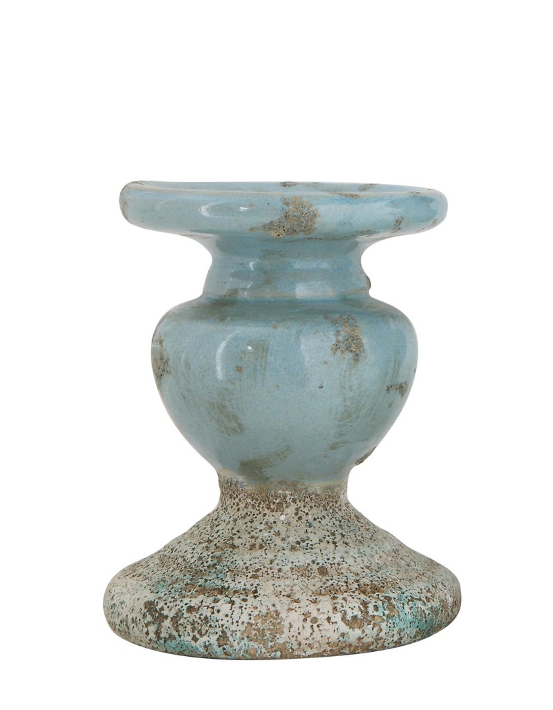 Creative Co-Op Small Distressed Blue Terracotta Pillar Candle Holder - Image 3