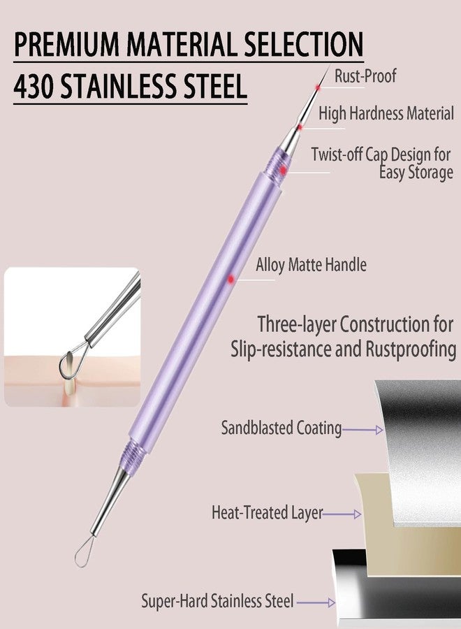 Sestball 2-in-1 Professional Stainless Steel Acne Removal Needle, Whitehead & Blackhead Remover Tool, Pimples Comedone Extractor Removal Tool, Double Ended Needle with Cap Removal for Nose Face Tools(Purple) - Image 4