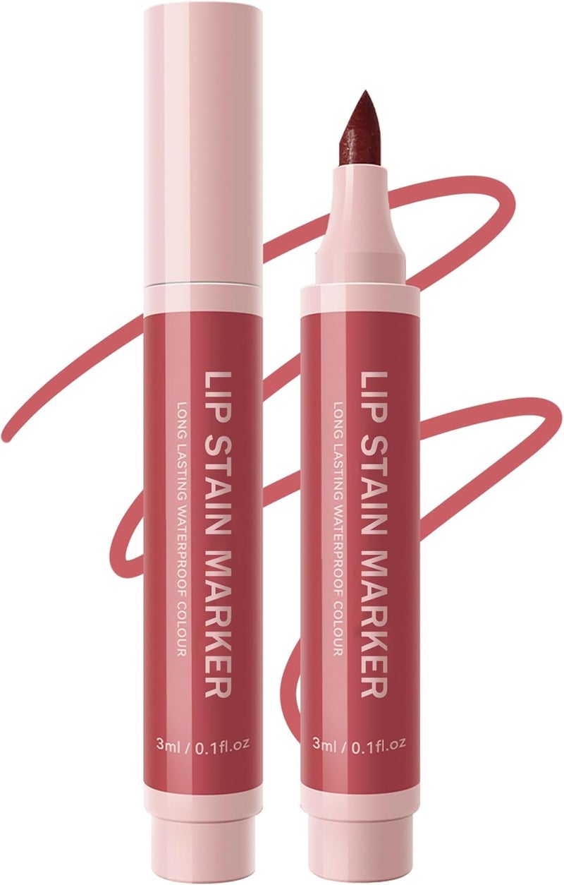 Lip Stain Marker Pen1Pcs Rose Pink Hydrating Lip Stain Liquid Lip Liner Pencil Long Lasting Waterproof Smudgeproof Natural Matte Finish Precise Chisel Tip Smooth Lip Makeup Gift for Women03