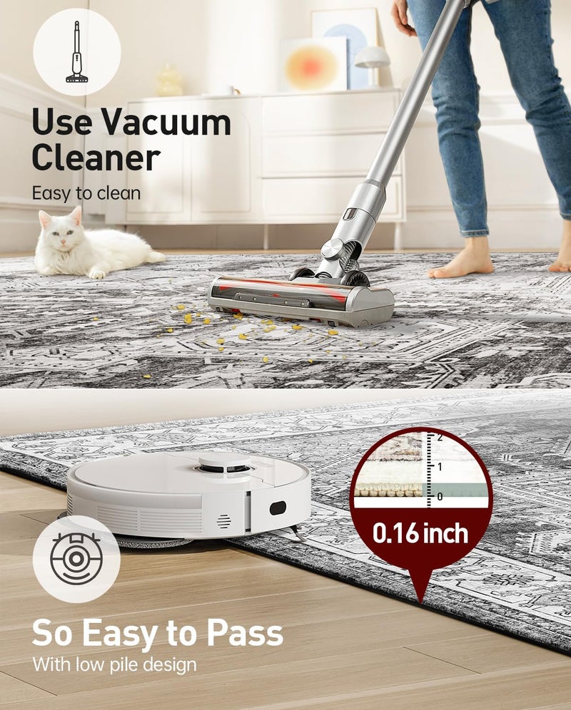 WITSHOCK Boho Area Rugs Machine Washable for Living Room Bedroom  Large 5x7 Vintage Non-Slip Stain Resistant Floor Carpet Indoor for Kitchen Dining Room Office Home Decor  Gray - Image 4