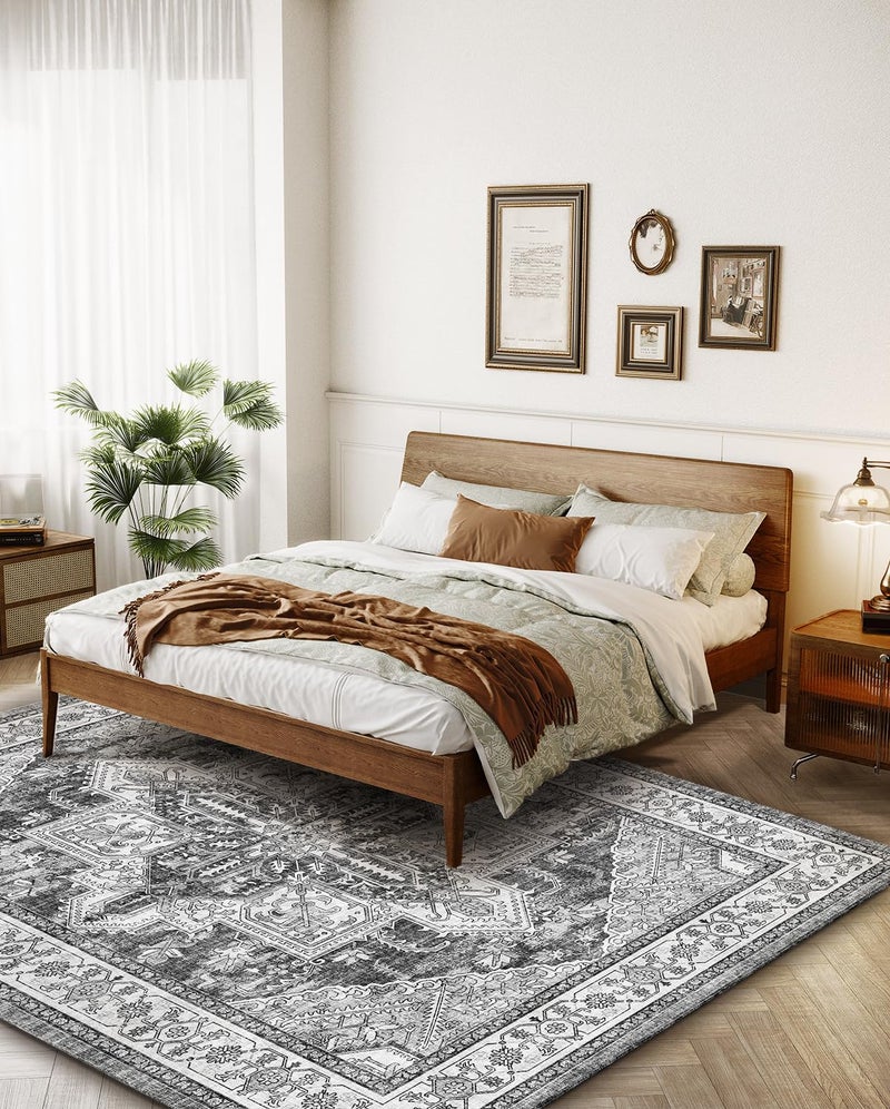 WITSHOCK Boho Area Rugs Machine Washable for Living Room Bedroom  Large 5x7 Vintage Non-Slip Stain Resistant Floor Carpet Indoor for Kitchen Dining Room Office Home Decor  Gray - Image 2