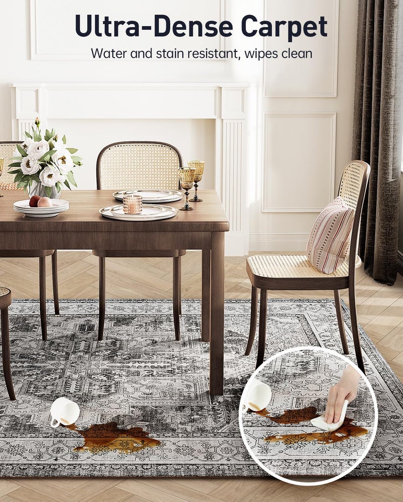 WITSHOCK Boho Area Rugs Machine Washable for Living Room Bedroom  Large 5x7 Vintage Non-Slip Stain Resistant Floor Carpet Indoor for Kitchen Dining Room Office Home Decor  Gray - Image 3