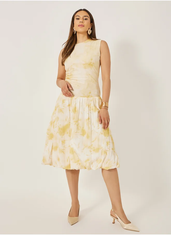 ستايلي Printed Sleeveless Ruffled Hem A-Line Midi Dress