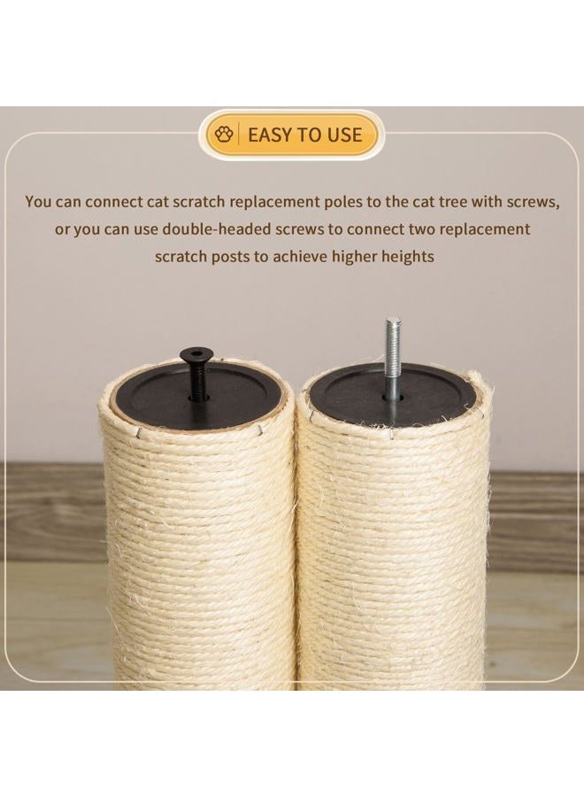 FOBSME 2 Root Cat Scratching Post Replacement 17.72x3.54 Cat Tree Scratch Post Replacement Natural Sisal Pole Cat Scratch Post Refill Pole Part with M8 Screws for Kitten Tree Tower Cat Furniture Accessories - Image 5