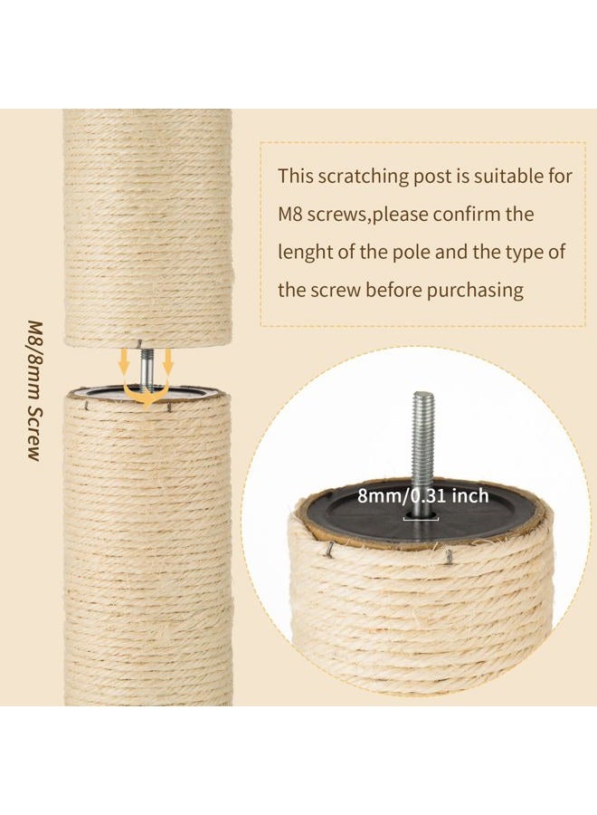 FOBSME 2 Root Cat Scratching Post Replacement 17.72x3.54 Cat Tree Scratch Post Replacement Natural Sisal Pole Cat Scratch Post Refill Pole Part with M8 Screws for Kitten Tree Tower Cat Furniture Accessories - Image 4