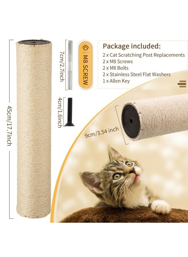 FOBSME 2 Root Cat Scratching Post Replacement 17.72x3.54 Cat Tree Scratch Post Replacement Natural Sisal Pole Cat Scratch Post Refill Pole Part with M8 Screws for Kitten Tree Tower Cat Furniture Accessories - Image 2