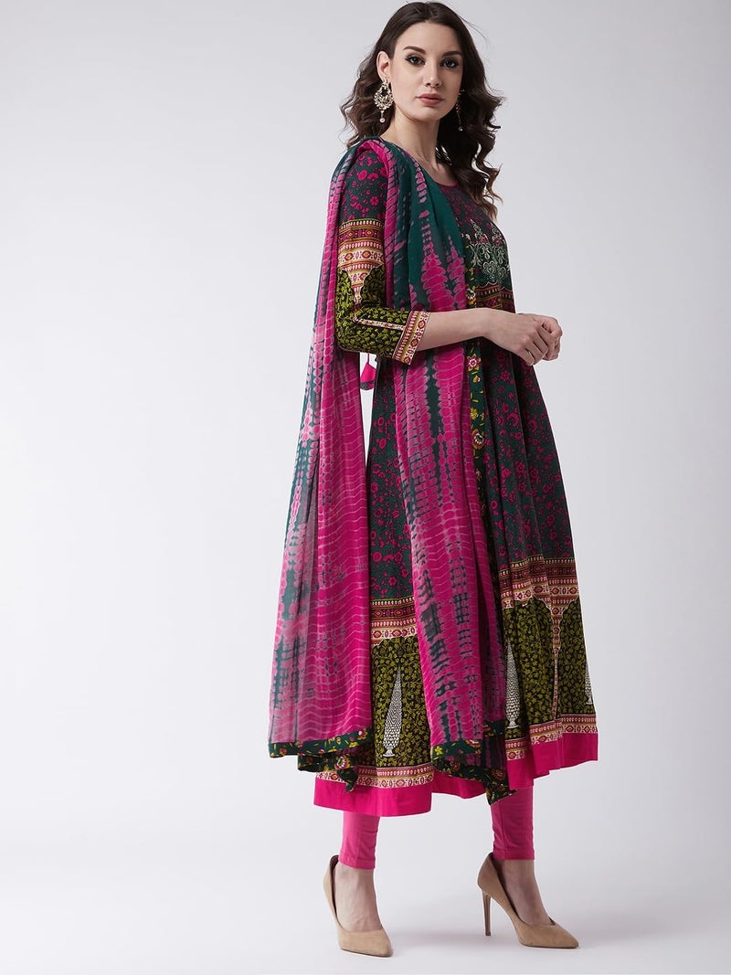 Pannkh Women's Mughal Flared Kurta with Tie-Dye Dupatta Multicolour - Image 4