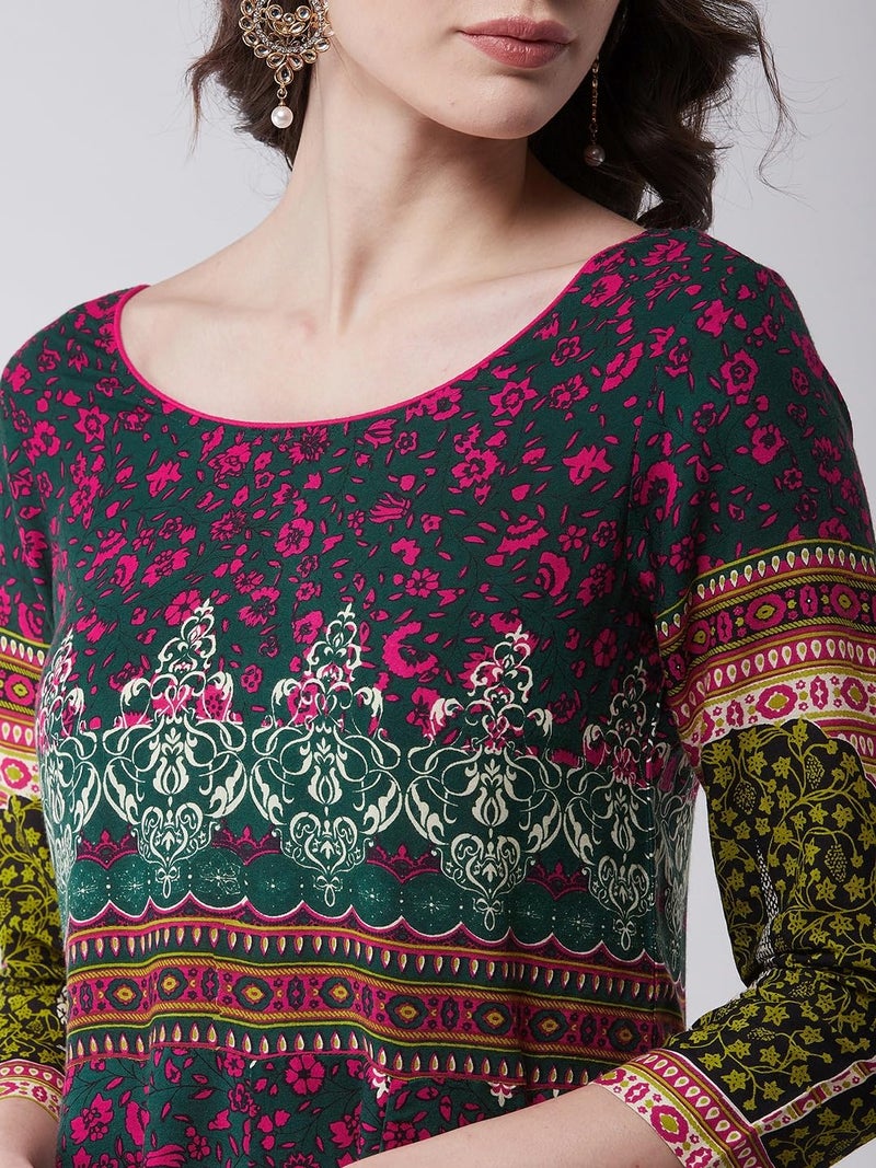 Pannkh Women's Mughal Flared Kurta with Tie-Dye Dupatta Multicolour - Image 3