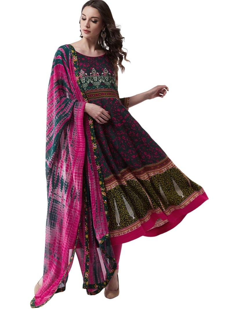 Pannkh Women's Mughal Flared Kurta with Tie-Dye Dupatta Multicolour - Image 5