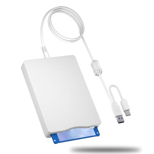 MthsTec USB Floppy Drive, 3.5" External USB & Type-C Floppy Disc Reader, External Floppy Disk Drive Portable 1.44 MB Plug and Play FDD for PC Windows XP 7 8 10 11(White) - Image 1