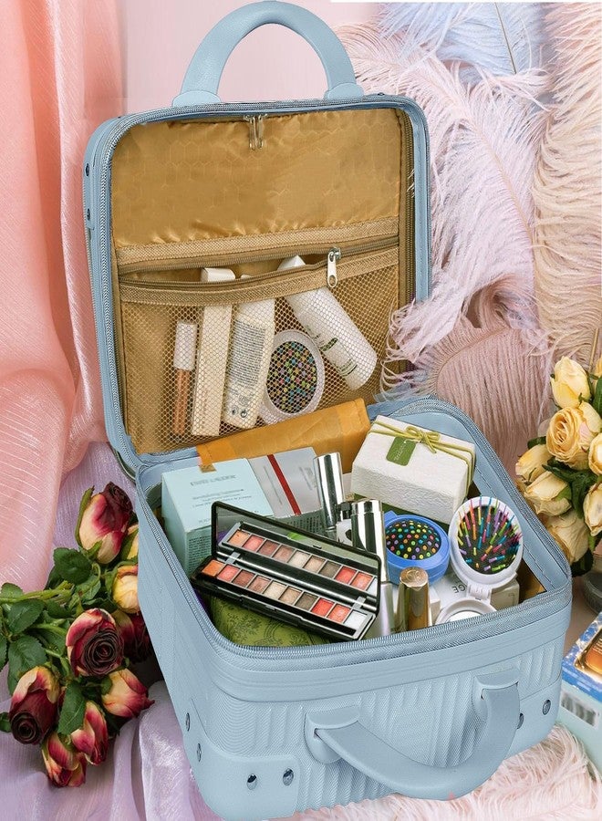 Kriva export Portable Hard Shell Cosmetic Bag Travel Case, Small Travel Hand Luggage with Elastic Band, Mini Abs Carrying Makeup Case Suitcase (Sky Blue -Bag) - Image 3