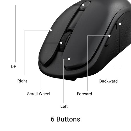 ZEBRONICS Charm Rechargeable Wireless Mouse, Dual Mode (2.4GHz + BT), Dual Bluetooth, Upto 1600 DPI, Silent Operation, 6 Buttons, Comfortable & Ergonomic, for Mac | Laptop | Computer (Metallic Black) - Image 5