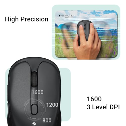 ZEBRONICS Charm Rechargeable Wireless Mouse, Dual Mode (2.4GHz + BT), Dual Bluetooth, Upto 1600 DPI, Silent Operation, 6 Buttons, Comfortable & Ergonomic, for Mac | Laptop | Computer (Metallic Black) - Image 3