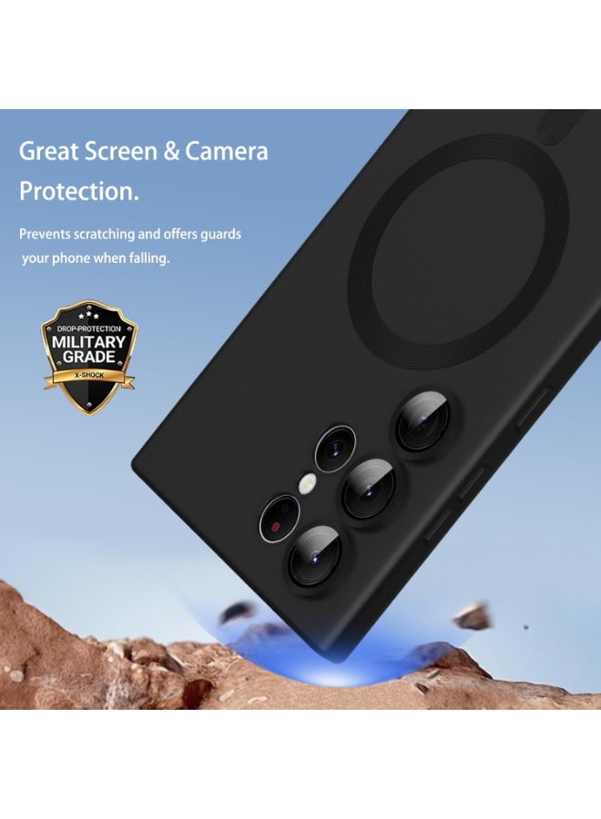 Case Galaxy S22 Ultra Case Magnetic  Support Magsafe Charger  Wireless Anti-Scratch Shockproof Full Camera Protection Slim Thin Silicon Phone Cover Case for Samsung Galaxy S22 Ultra 6.8 Black - Image 3