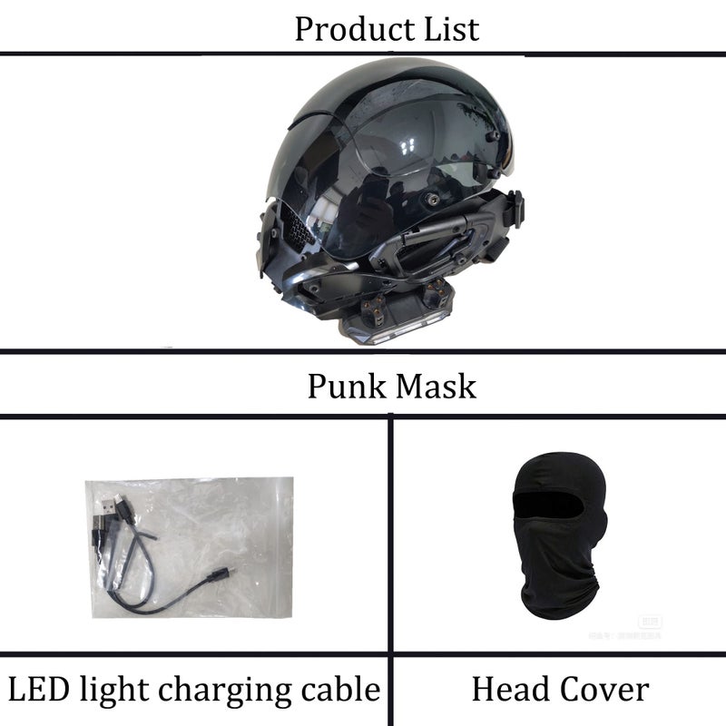 PDLING Punk Gothic Cyber Helmet Mask for Men,Techwear mask, Halloween Cosplay Costume Accessory with LED Light, Futuristic Helmet - Image 3