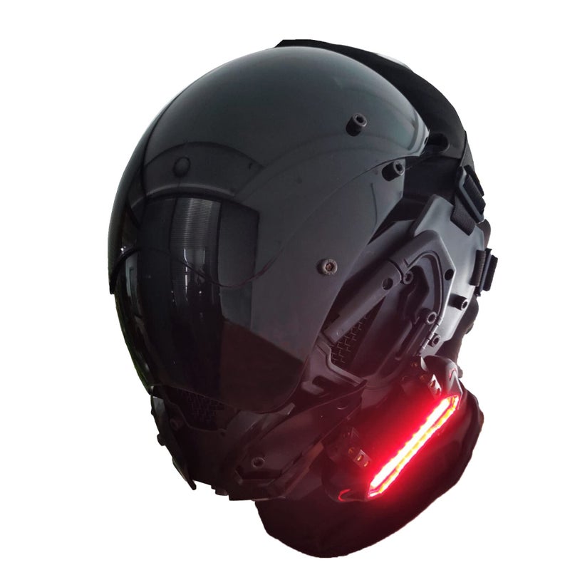 PDLING Punk Gothic Cyber Helmet Mask for Men,Techwear mask, Halloween Cosplay Costume Accessory with LED Light, Futuristic Helmet - Image 1