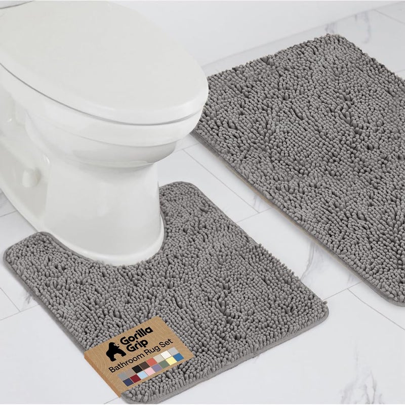 GORILLA GRIP Bathroom Rug Sets Soft Chenille 2 Piece Area Rugs Set Toilet Base Mat and 30x20 Carpet Absorbent Microfiber Washable Mats Dry Quickly Home Dcor and Bath Room Accessories Grey - Image 2