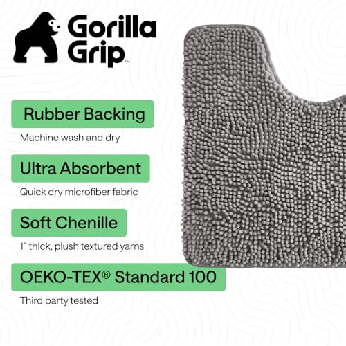 GORILLA GRIP Bathroom Rug Sets Soft Chenille 2 Piece Area Rugs Set Toilet Base Mat and 30x20 Carpet Absorbent Microfiber Washable Mats Dry Quickly Home Dcor and Bath Room Accessories Grey - Image 3