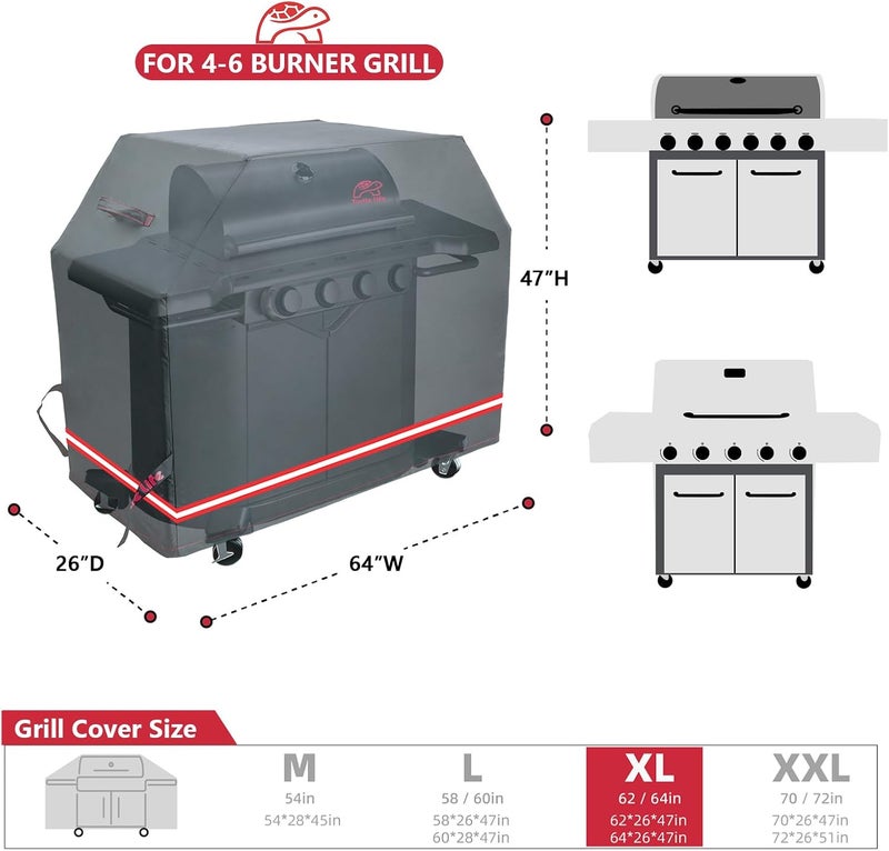 Turtle Life BBQ Grill Cover,64 Inch Heavy Duty Waterproof Barbecue Gas Grill Covers for Weber Genesis Char-Broil Brinkmann, No Fading Away Within 2 Years, Black - Image 2