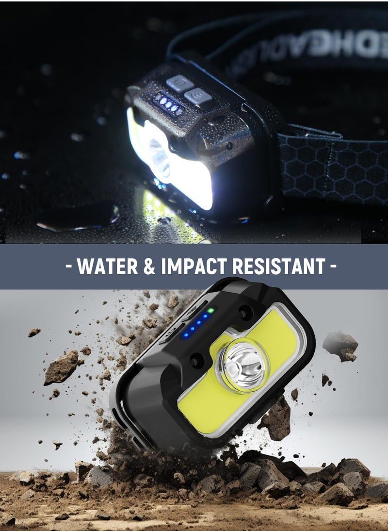 Dominy LED Headlamp,rechargeable Headlamp, Bright Head Lamp With White Red Green 14 Modes Adjustable Waterproof Motion Sensor Headlight For Outdoor Camping, Running, Cycling, Hiking  - Image 3