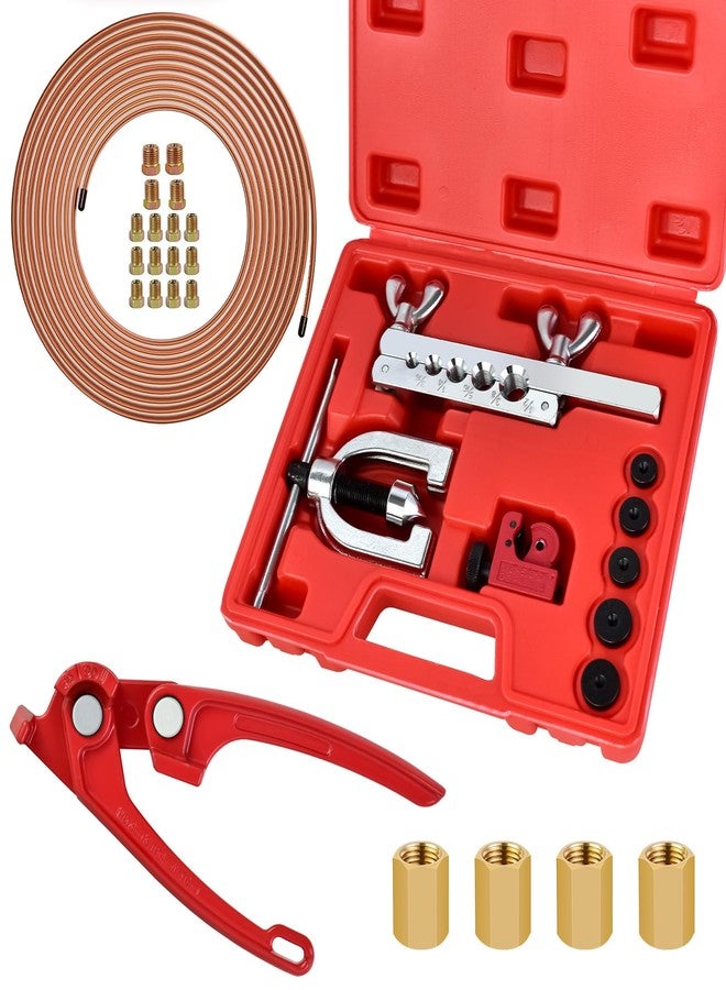 MuHize 1/4 Inch Brake line kit Include 25 FT Copper Coated Brake Lines with Fitting(16pcs Fittings,2pcs Union+4pcs Nut) Brake line Bender,Single Flare Tool,Cutter1/4 Inch Brake line kit - Image 1