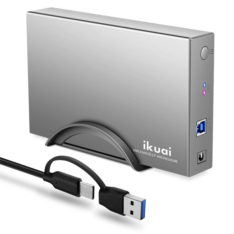 ikuai Hard Drive Enclosure 3.5" Aluminum USB 3.0 / USB C to SATA Hard Drive Dock Case for 3.5 inch Internal HDD & SSD up to 20TB - Image 1
