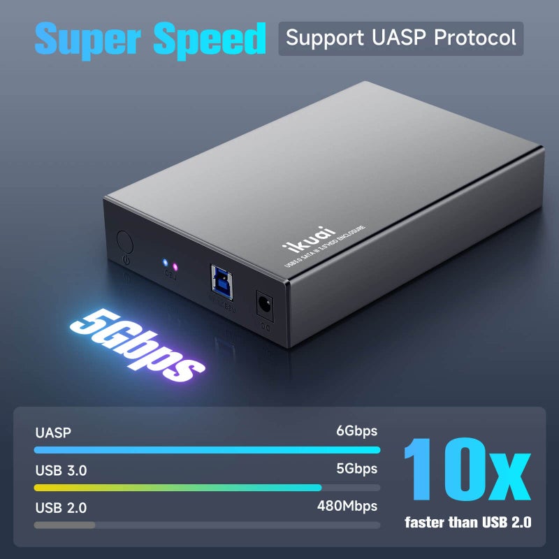 ikuai Hard Drive Enclosure 3.5" Aluminum USB 3.0 / USB C to SATA Hard Drive Dock Case for 3.5 inch Internal HDD & SSD up to 20TB - Image 2