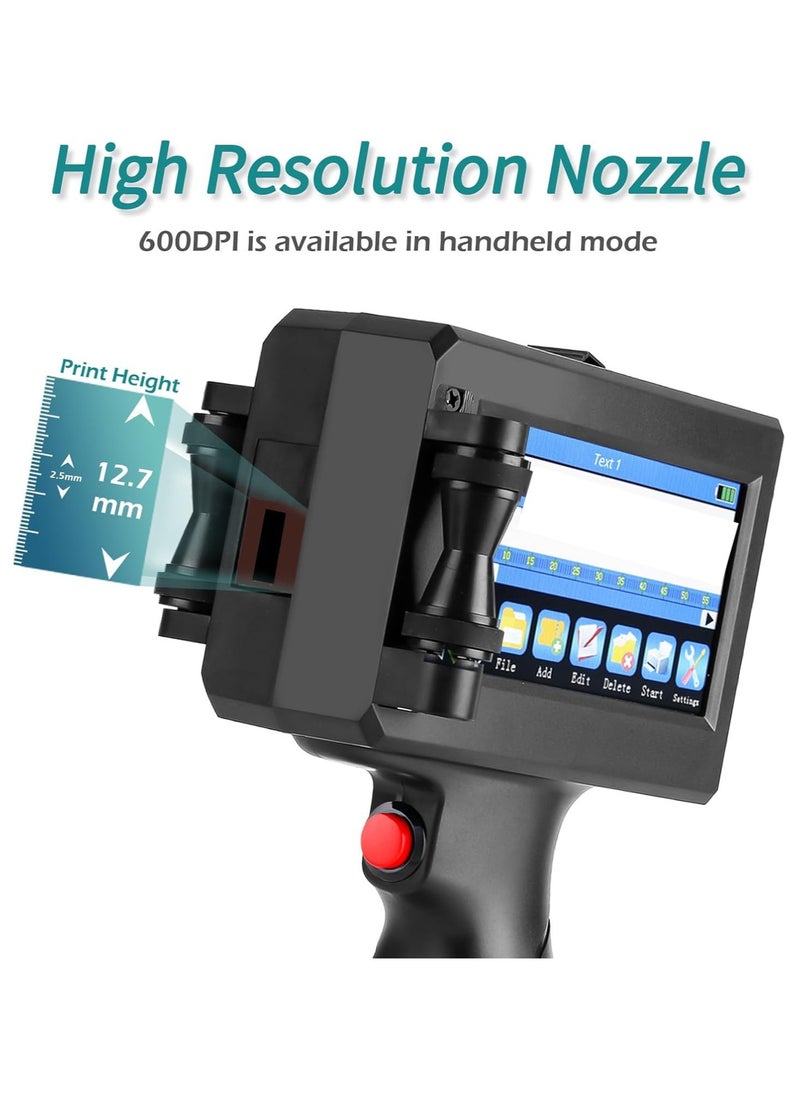 Handheld Inkjet Printer,Portable Handheld Inkjet Printer With 4.3 Inch Touch Screen Fast Drying Inkjet Printer For Logo/Image/Production Date/Number/Batch/QR Code/Barcode