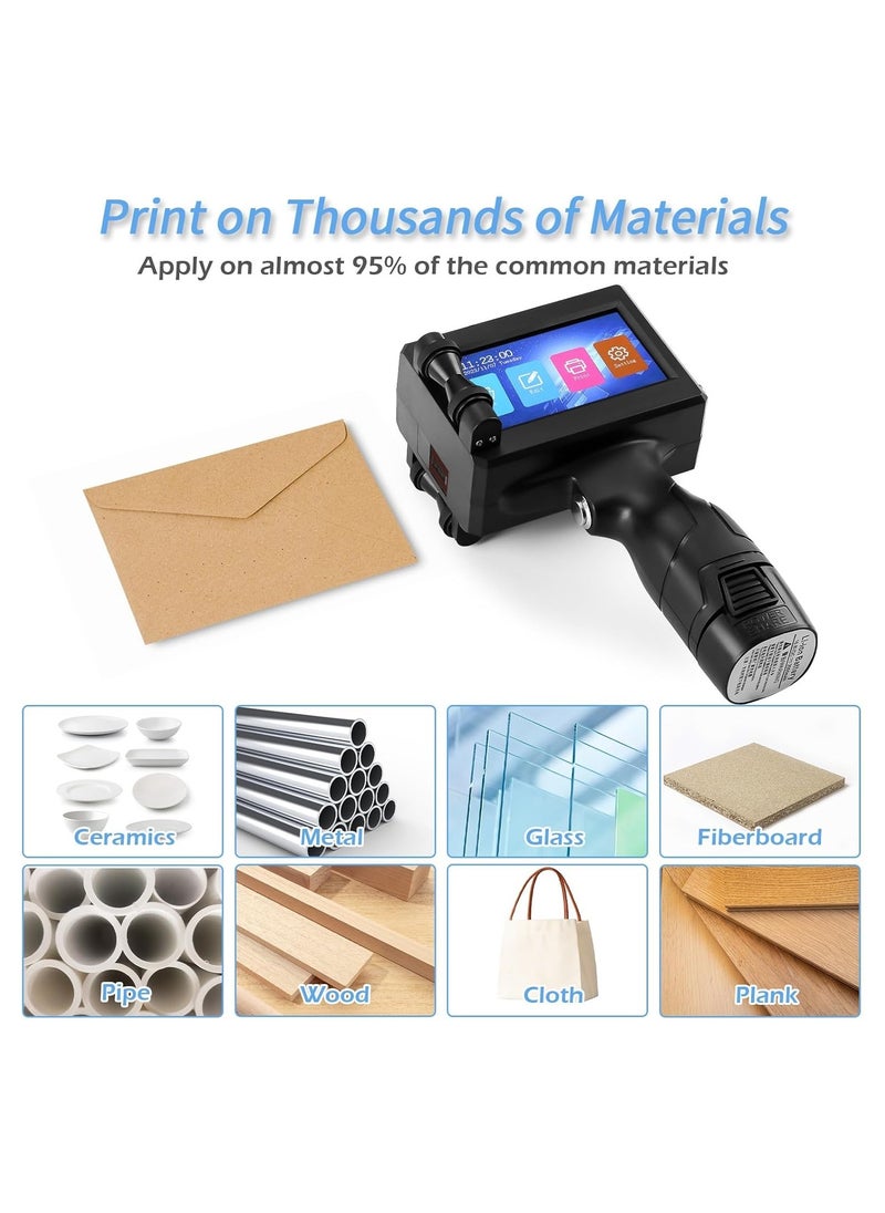 Handheld Inkjet Printer,Portable Handheld Inkjet Printer With 4.3 Inch Touch Screen Fast Drying Inkjet Printer For Logo/Image/Production Date/Number/Batch/QR Code/Barcode