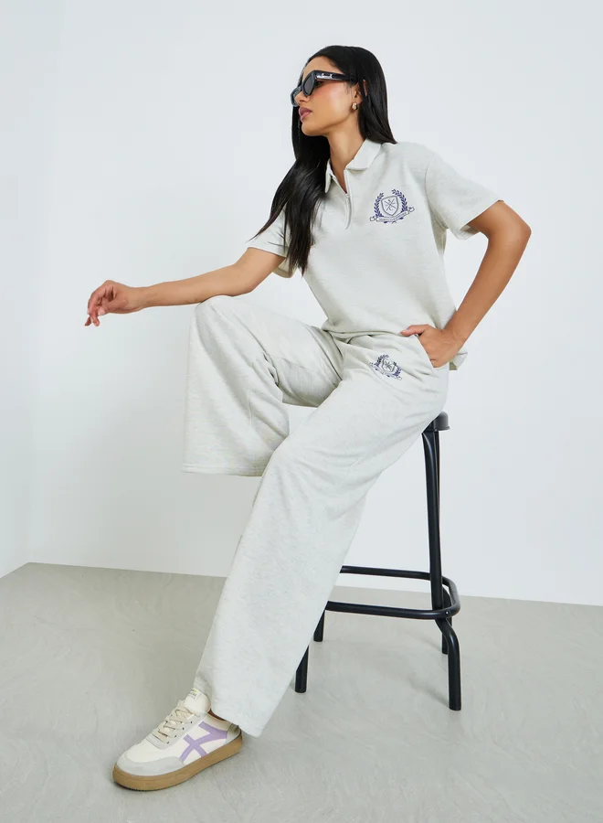 Styli Grey Wide Leg Joggers with Side Pocket
