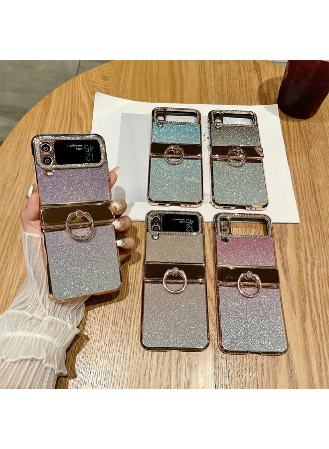 S-TOP Case For Samsung Galaxy Z Flip3 5G Electroplated PC Starry Sky Glitter Shockproof Phone Case with Ring - Image 2