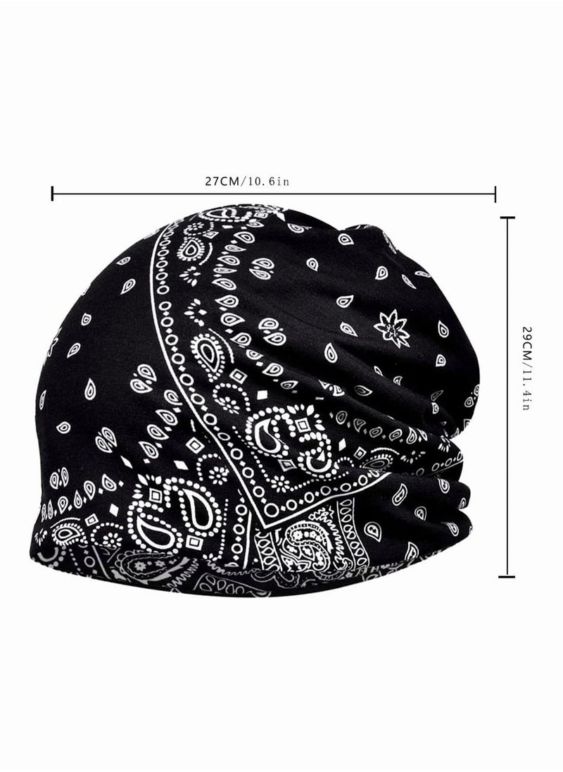 SYOSI - Turban Hat, SYOSI Spring Summer One Piece Double Layer Stretchy Cotton Cashew Hat, Cool Hip Hop Turban Hat, Women Men Loose Slouchy Beanie Cancer Snood Cap (Black) - Image 1