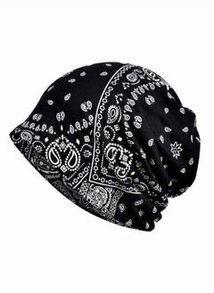 Turban Hat, SYOSI Spring Summer One Piece Double Layer Stretchy Cotton Cashew Hat, Cool Hip Hop Turban Hat, Women Men Loose Slouchy Beanie Cancer Snood Cap (Black)