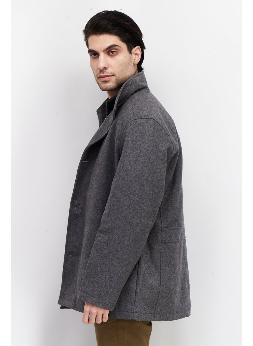 London Fog - Men Textured Trench Coat Jacket, Grey Heather - Image 1