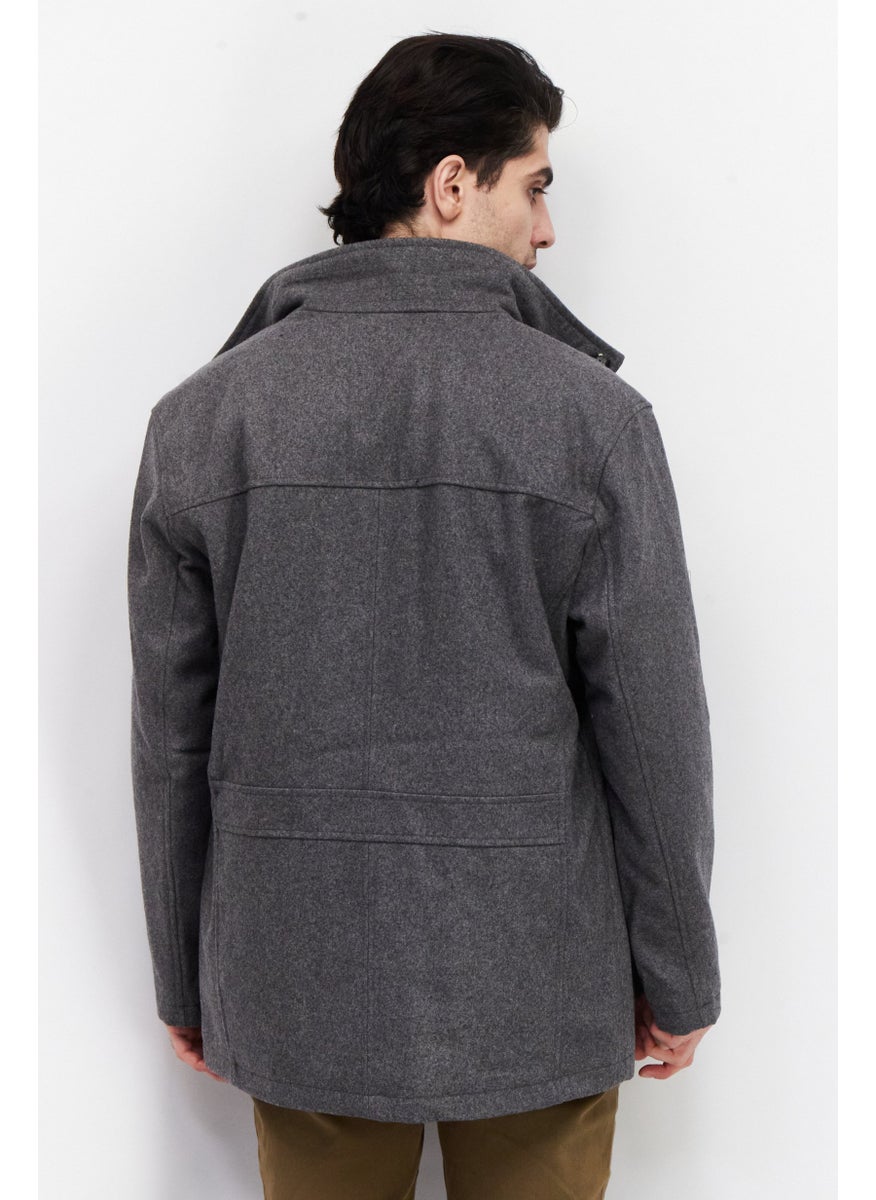 London Fog - Men Textured Trench Coat Jacket, Grey Heather - Image 1
