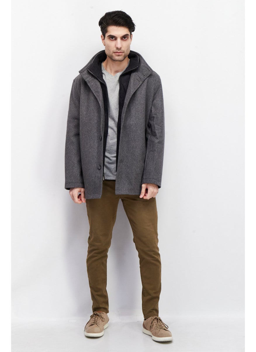 London Fog - Men Textured Trench Coat Jacket, Grey Heather - Image 1