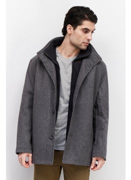 Men Textured Trench Coat Jacket, Grey Heather