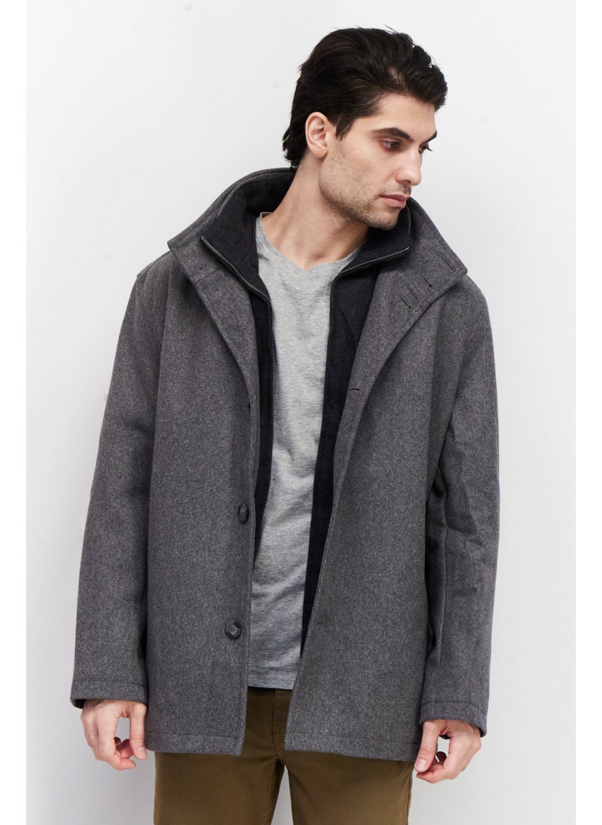 London Fog - Men Textured Trench Coat Jacket, Grey Heather - Image 1