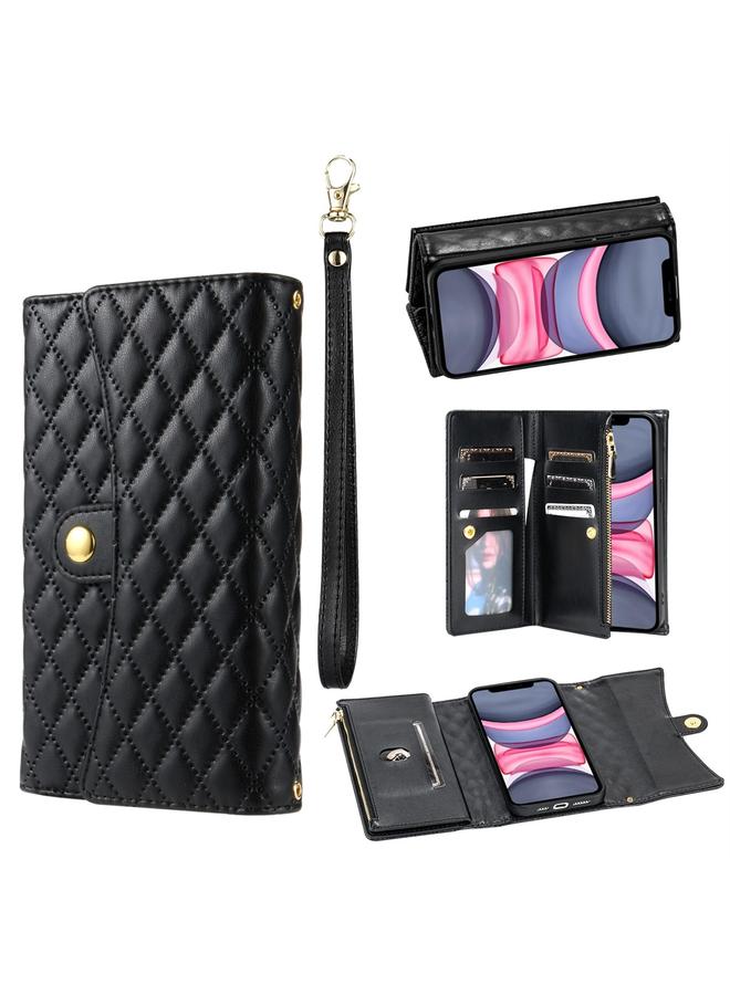 Zaboon Case For iPhone 11 Zipper Multi-Card Wallet Rhombic Leather Phone Case - Image 1