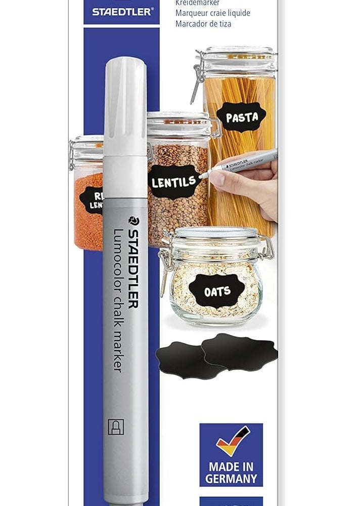 STAEDTLER Lumocolor 344-0 BK White Chalk Marker - Opaque, Wipeable, 2.4 mm Tip - Image 1