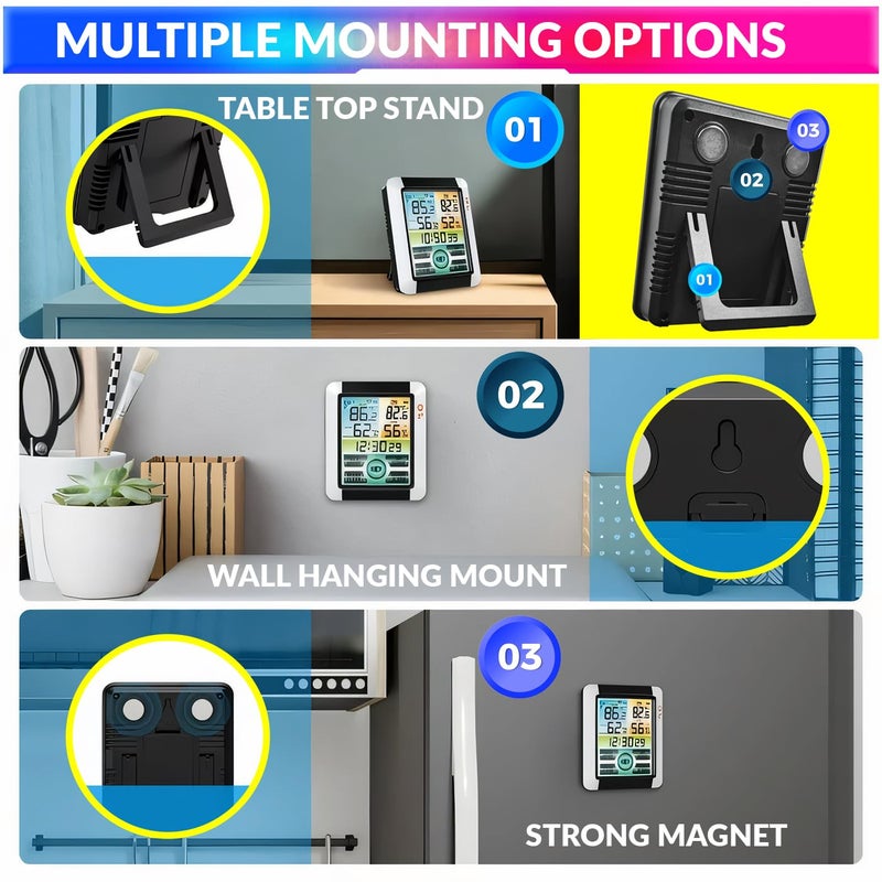 amiciSense Digital Weather Station, Outdoor/Indoor Temperature and Humidity Monitoring Device with Touch Screen and Clock Function - Image 5