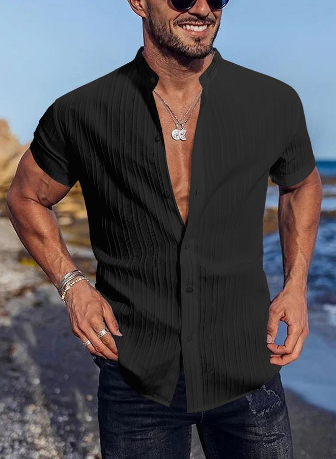 Take Two Men Textured Stand Collar Casual Shirt - Image 1