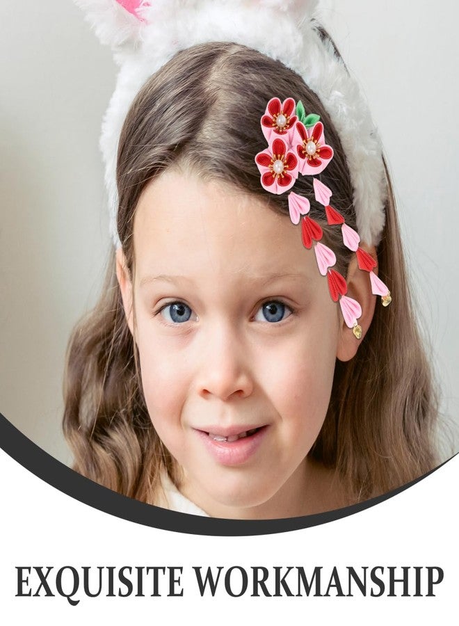 Amosfun 2pcs Womens Girls Kimono Traditional Tsumami Kanzashi Outfit Wedding Japanese Asian Yukata Hair Tie Flower Floral Fan Barrette Clip (Pink/Red, Pink/Purple) - Image 5