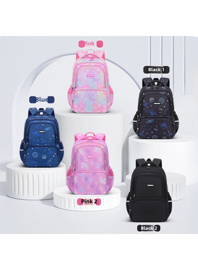 Primary School Children's Schoolbag Girls' Backpack Water-repellent Reflective Strip Junior High School Students' Large Capacity Backpack For Boys-Color:Floral Black - Image 4