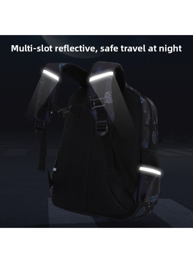 Primary School Children's Schoolbag Girls' Backpack Water-repellent Reflective Strip Junior High School Students' Large Capacity Backpack For Boys-Color:Floral Black - Image 5