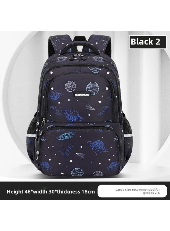 Primary School Children's Schoolbag Girls' Backpack Water-repellent Reflective Strip Junior High School Students' Large Capacity Backpack For Boys-Color:Floral Black - Image 1